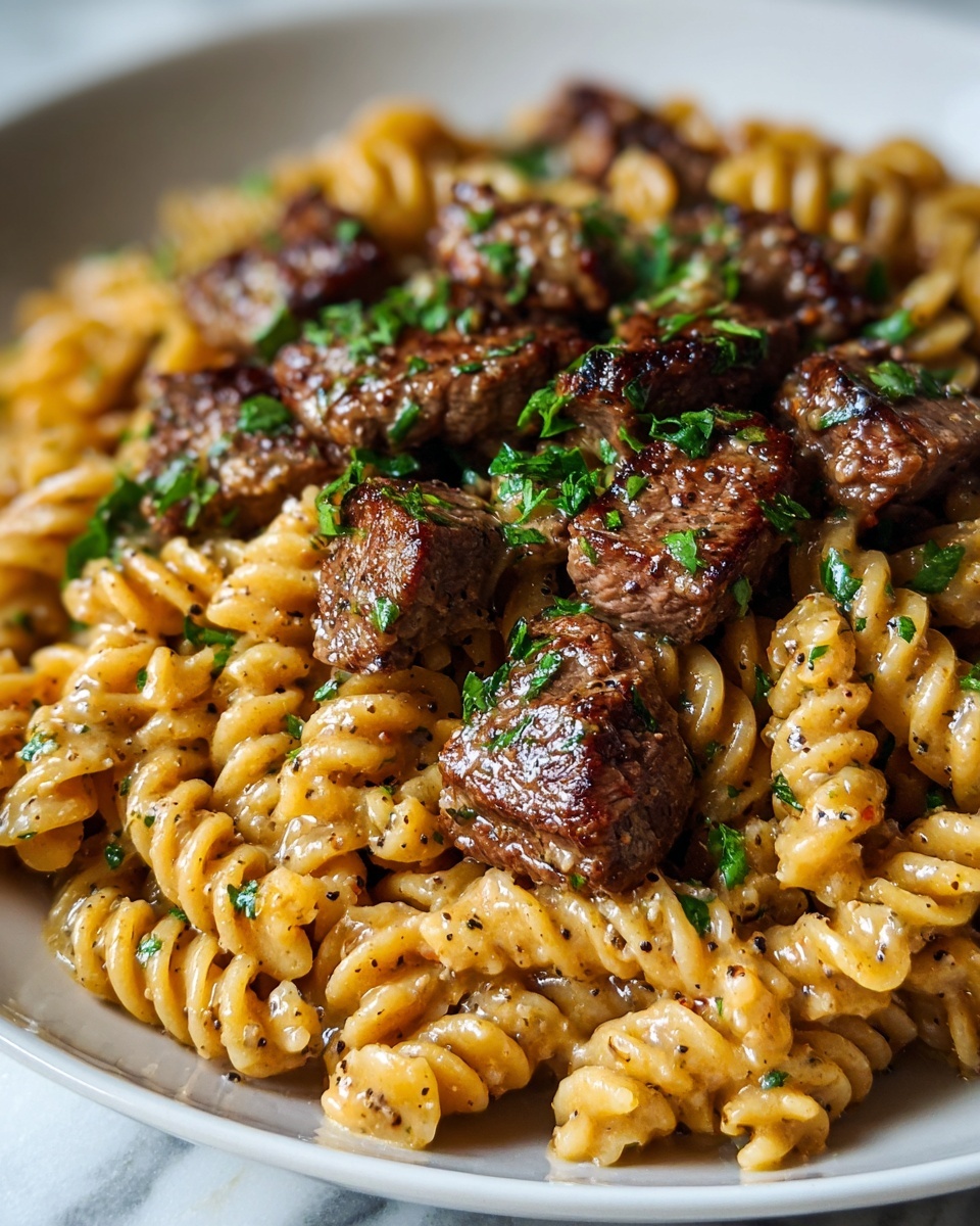 One-Pot Creamy Spicy Garlic Butter Steak & Pasta Recipe - Recipe Image