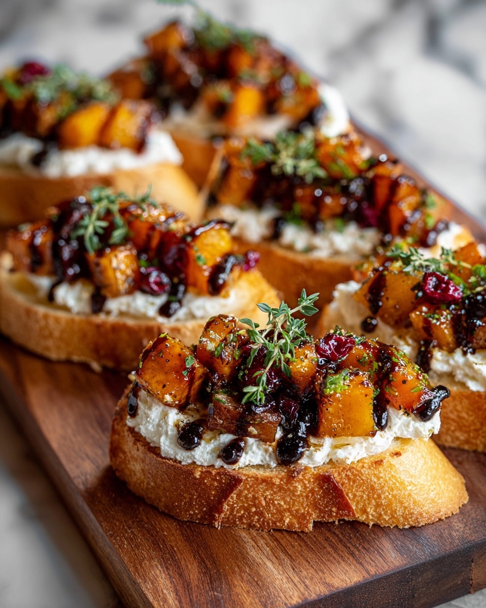 Butternut Squash and Ricotta Crostini with Cranberry-Balsamic Drizzle Recipe - Recipe Image
