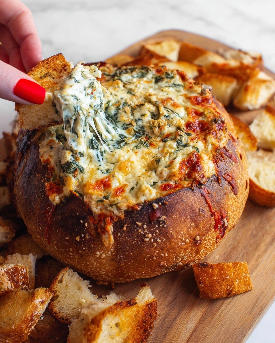 Cheesy Spinach Cob Loaf Dip in a Bread Bowl Recipe