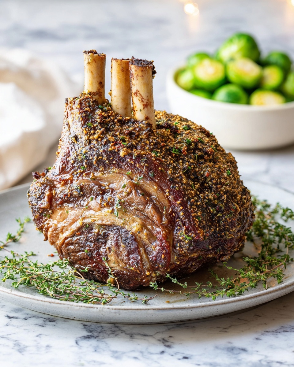 Perfectly Roasted Standing Rib Roast with Mustard and Thyme Recipe