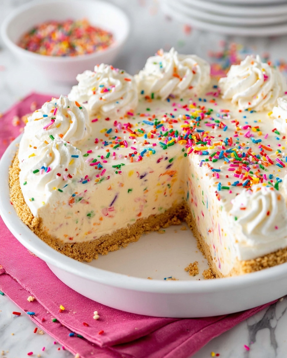 No Churn Cake Batter Ice Cream Pie Recipe - Recipe Image
