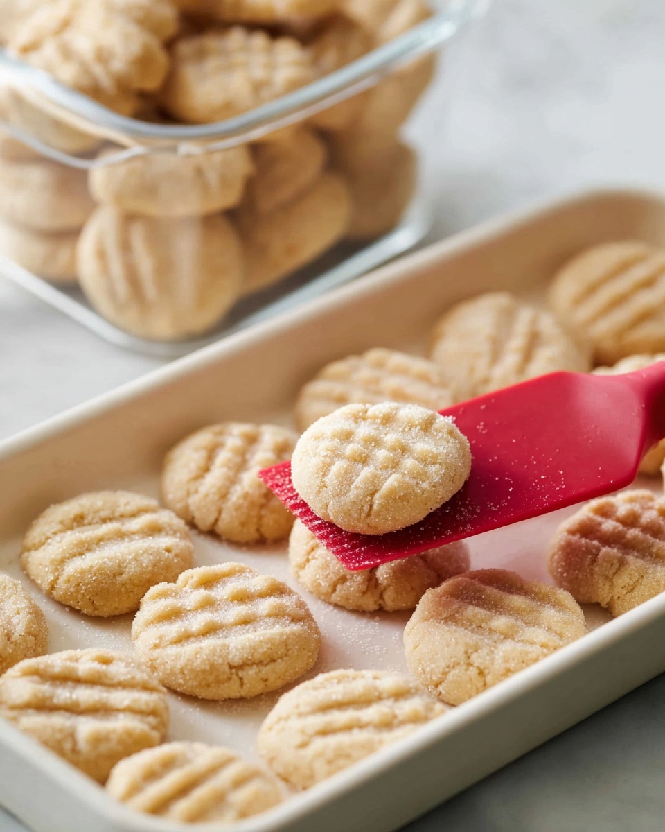 A close-up image shows a stack of five light golden cookies with a crumbly texture. Each cookie layer is thin and slightly uneven, showcasing a soft, airy inside with a slightly crisp outer edge. The top surface has a fine dusting of sugar, adding a subtle sparkle. Below the stack, more cookies with a similar texture are placed randomly on a white marbled surface. The background is softly blurred, keeping the focus on the stack of cookies in the center. Photo taken with an iphone --ar 4:5 --v 7