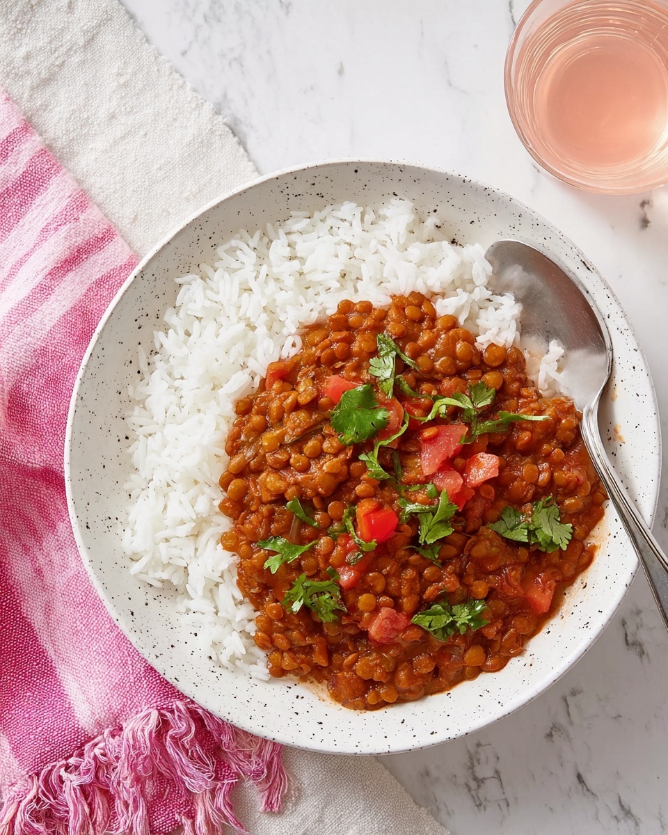 A white woman's hand is pouring a creamy white sauce from a small metal cup onto a slow cooker filled with a thick layer of cooked brown lentils mixed with small chunks of red tomatoes. The slow cooker is shiny silver with a black inner rim and black control panel on the front. The cooker sits on a white marbled textured surface with a dark green cloth next to it. The lentils and tomatoes fill the pot almost to the top, creating a rich, warm red and brown base with a contrast of smooth white sauce flowing over it. Photo taken with an iphone --ar 4:5 --v 7
