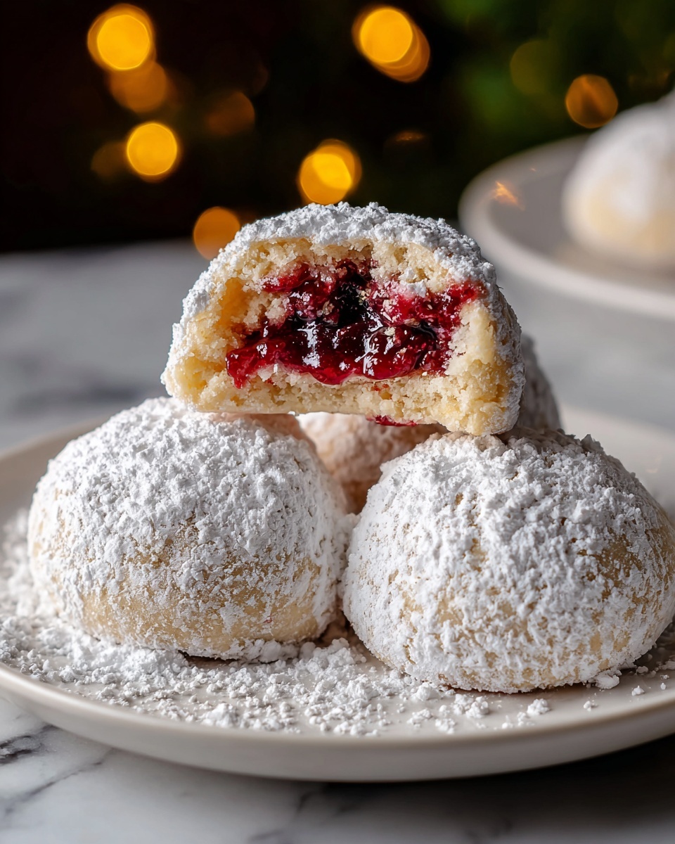 Raspberry Filled Almond Snowball Cookies Recipe - Recipe Image