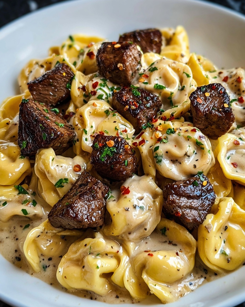 Cracked Garlic Steak Tortellini in Creamhouse Sauce Recipe - Recipe Image