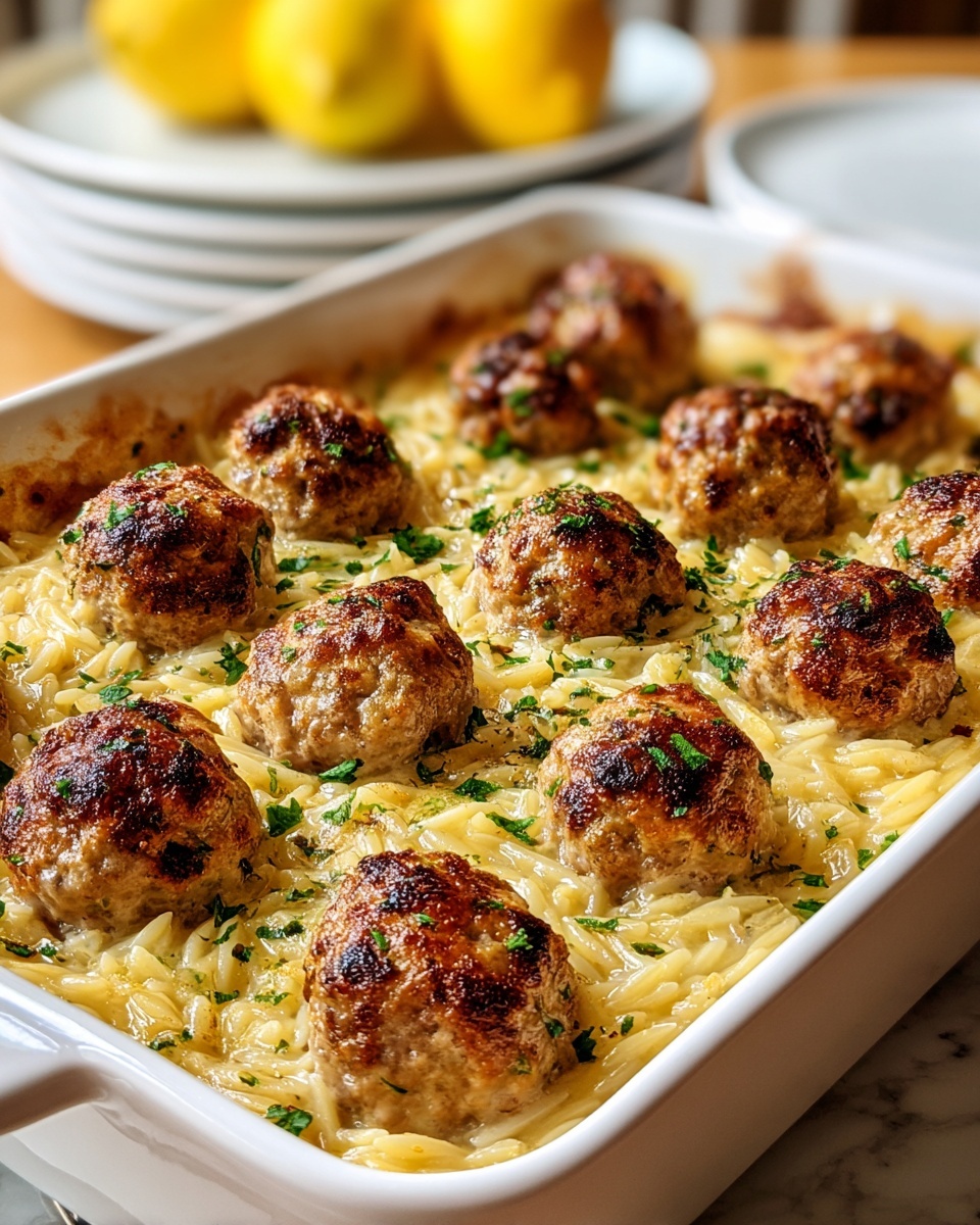 Greek Chicken Meatballs with Lemon Orzo Recipe