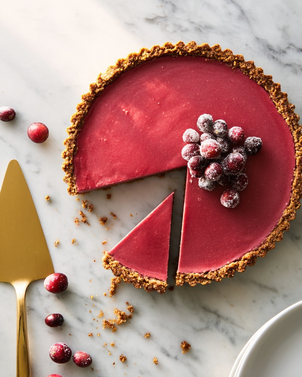 A single slice of pie rests on a white plate with a thin gray rim, placed atop a white marbled surface partially covered by a black and white striped cloth. The pie has two clear layers: a thick, smooth, dark pink filling on top and a crumbly, deep brown crust at the edges. A dollop of white cream with orange zest is gently spread over the center of the pie slice. To the right side of the plate is a shiny golden fork. The photo taken with an iphone --ar 4:5 --v 7