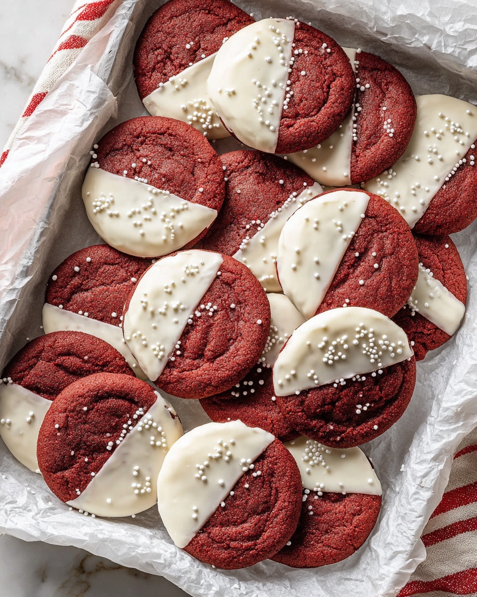 White Chocolate Dipped Red Velvet Cookies Recipe