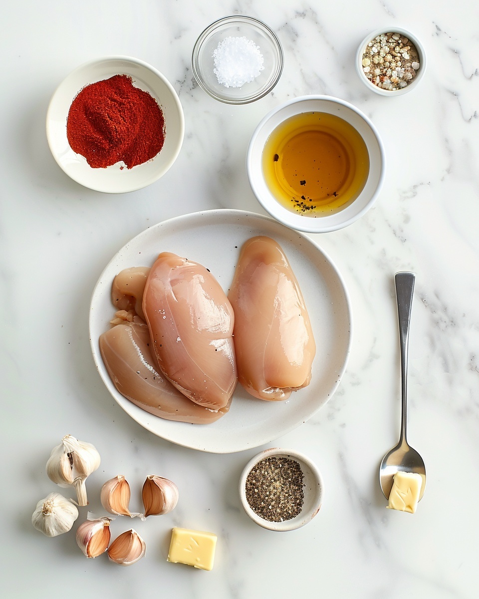 Large red cast iron pan filled with three whole savory herb and garlic marinated chicken thighs simmering in a rich, glossy dark sauce dotted with fresh chopped herbs and sliced garlic, the pan resting on a rustic white wooden surface, accompanied by sprigs of fresh basil and a beige linen cloth, captured from a 3/4 angle on a white marble countertop with natural lighting, professional food styling photo taken with an iphone --ar 4:5 --v 7