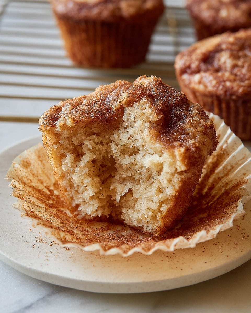 Gluten Free Applesauce Muffins Recipe 6 Single white plate with one partially unwrapped cinnamon muffin showing its soft, moist interior crumb texture with a dusting of cinnamon sugar on top, close-up angle emphasizing the tender, fluffy muffin layers and specks of cinnamon, natural lighting highlighting the warm golden-brown color, styled on a white marble surface, intimate plated serving photo taken with an iphone --ar 4:5 --v 7