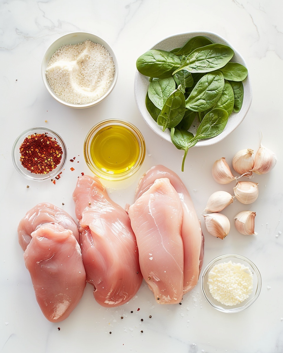 A large white serving platter displaying a whole baked spinach and cheese stuffed chicken breast, perfectly seasoned with paprika and golden brown on top, showing the entire piece with the creamy spinach and cheese filling visible at the edges, presented on a white marble surface with natural lighting, styled as a food magazine hero shot from a 3/4 angle, photo taken with an iphone --ar 4:5 --v 7