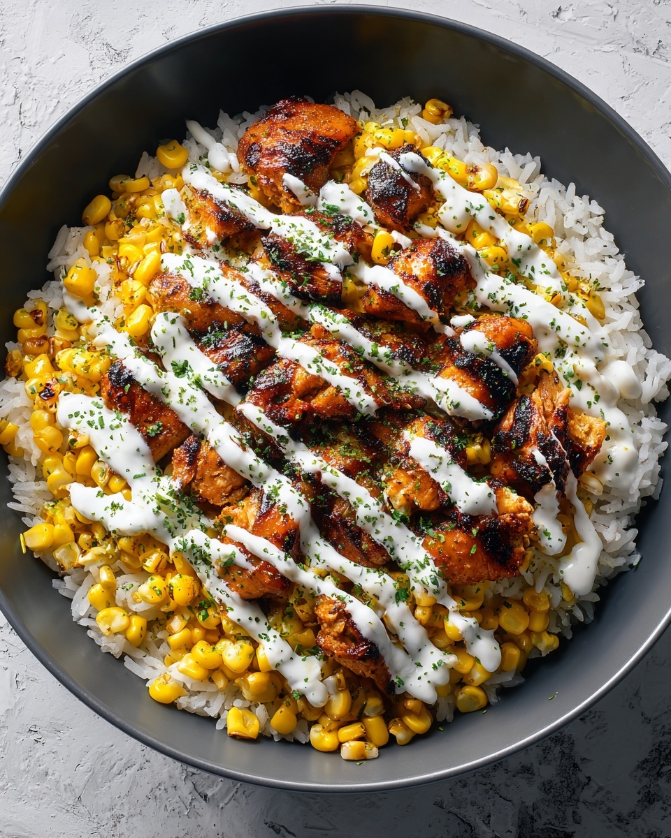 The image shows a neat arrangement of ingredients on a white marbled surface. There are five pieces of raw chicken thighs placed near the center, with a small bowl of white sauce below them. To the right are bowls of bright yellow corn, chopped green onions, and shredded white cheese. Above the chicken are big bowls filled with steamed white rice and a bright green lime, with one half lime placed next to it. On the left side, there are fresh green cilantro and green onions lying next to small bowls containing red spice powder, white salt, brown spice powder, black pepper, crushed garlic, and clear cooking oil. The colors are fresh and vibrant, and everything is clearly separated in a clean, organized way. photo taken with an iphone --ar 4:5 --v 7