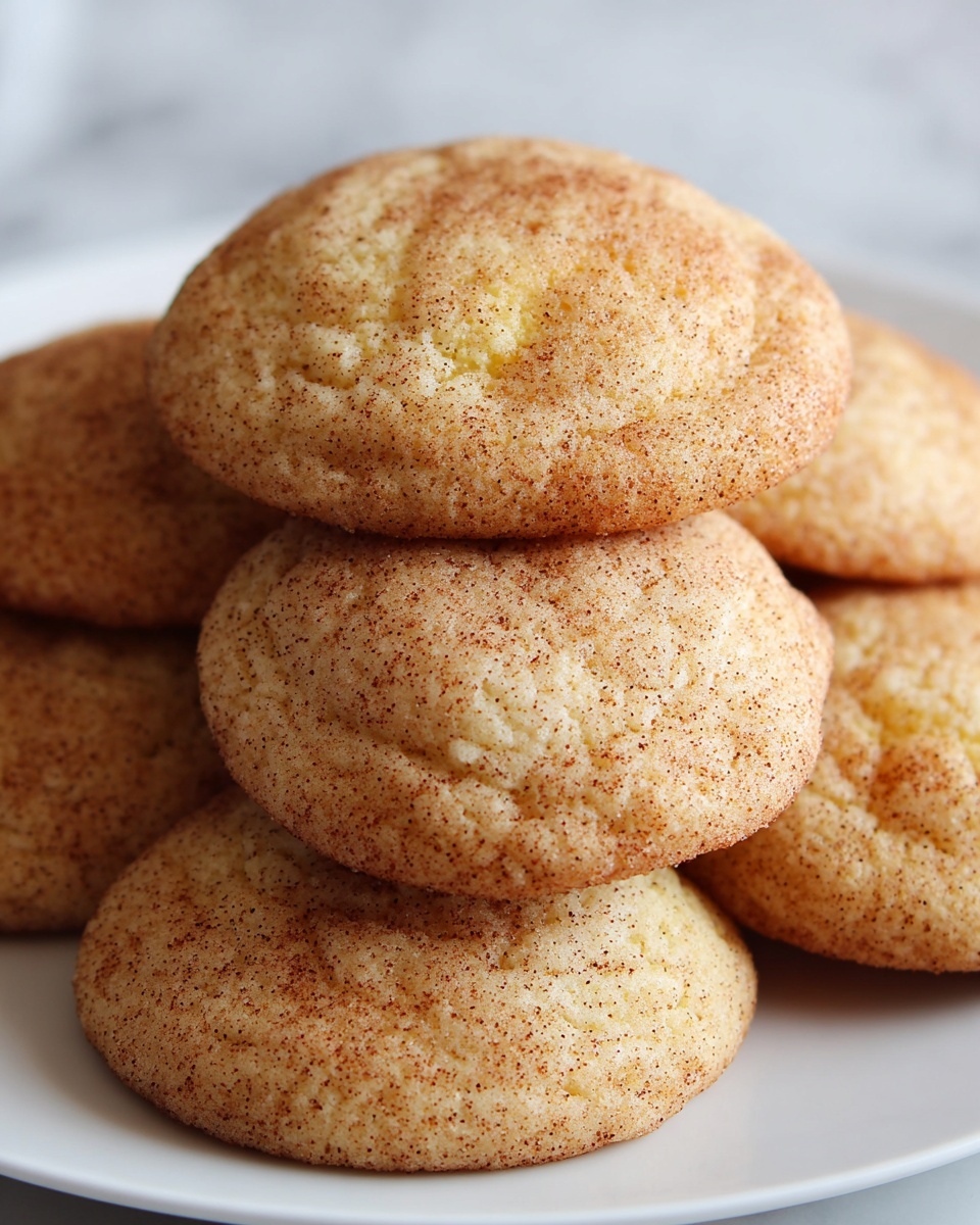 This image shows a small stack of soft, round cookies placed closely together on a white plate. Each cookie has a slightly uneven surface with a light golden brown color and specks of darker brown all over, giving a cinnamon-like texture. The cookies look thick and slightly puffy, showing a textured, almost cracked top which suggests softness inside. The background has a white marbled surface that contrasts gently with the warm tones of the cookies. photo taken with an iphone --ar 4:5 --v 7