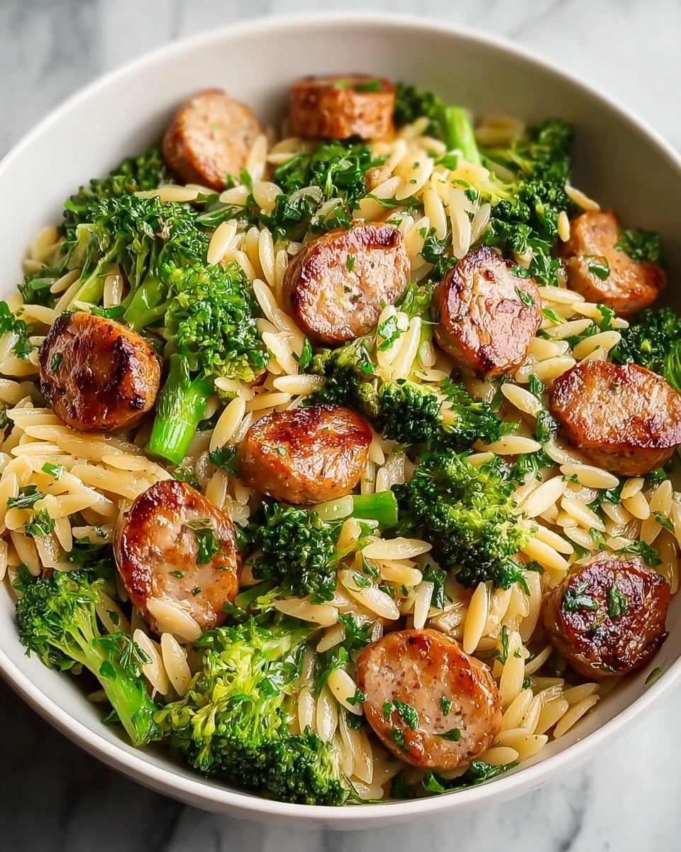 Creamy Chicken Sausage and Broccoli Orzo Skillet Recipe