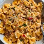 Parmesan Roasted Red Pepper Chicken Bowties in Garlic Cream Recipe