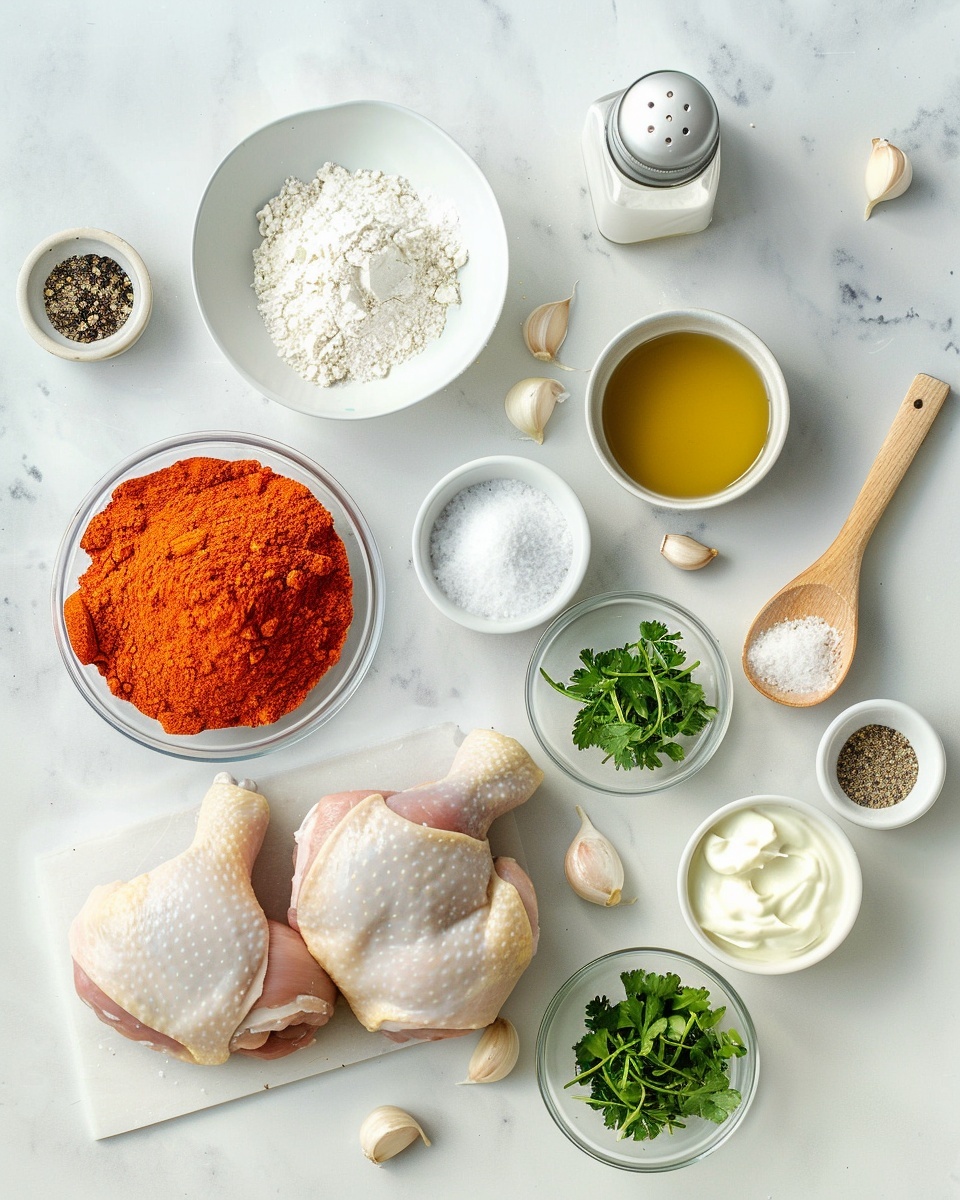 The image shows a full, round white bowl filled with six whole chicken pieces covered in a rich, creamy orange sauce. The smooth sauce coats each piece completely, with some small chunks visible, giving the dish a thick and hearty look. Fresh green parsley leaves are sprinkled across the surface of the sauce, adding a bright contrast to the warm colors. The bowl is set on a white marbled surface with fresh parsley leaves and a wooden spoon nearby, enhancing the rustic yet clean presentation. The overall look is warm, inviting, and full of flavor, captured in a bright, natural light that highlights the creamy texture and vibrant garnish. photo taken with an iphone --ar 4:5 --v 7