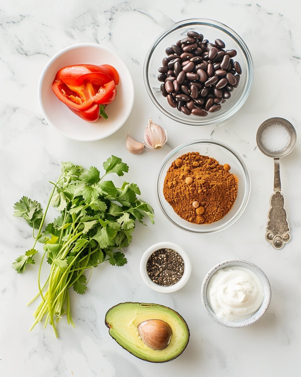 Large white bowls filled with rich, hearty black bean soup, brimming with whole black beans, diced tomatoes, and fresh cilantro leaves, garnished with vibrant jalapeño slices arranged neatly on top, multiple bowls displayed together on a white marble countertop, natural lighting highlighting the texture and color contrast, professional food styling photo taken with an iphone --ar 4:5 --v 7
