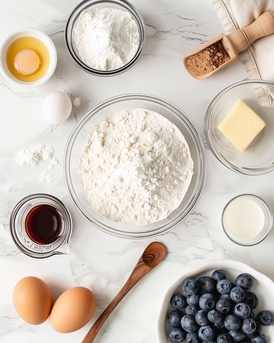 A large white rectangular baking tray filled with an array of freshly baked blueberry crumb muffins, each topped generously with golden crumbly streusel, bursting with juicy blueberries visible throughout the soft textured tops, arranged neatly on white parchment paper within the pan, entire dish captured from a professional 3/4 angle on a white marble countertop under natural lighting, styled like a hero shot from a food magazine, photo taken with an iphone --ar 4:5 --v 7