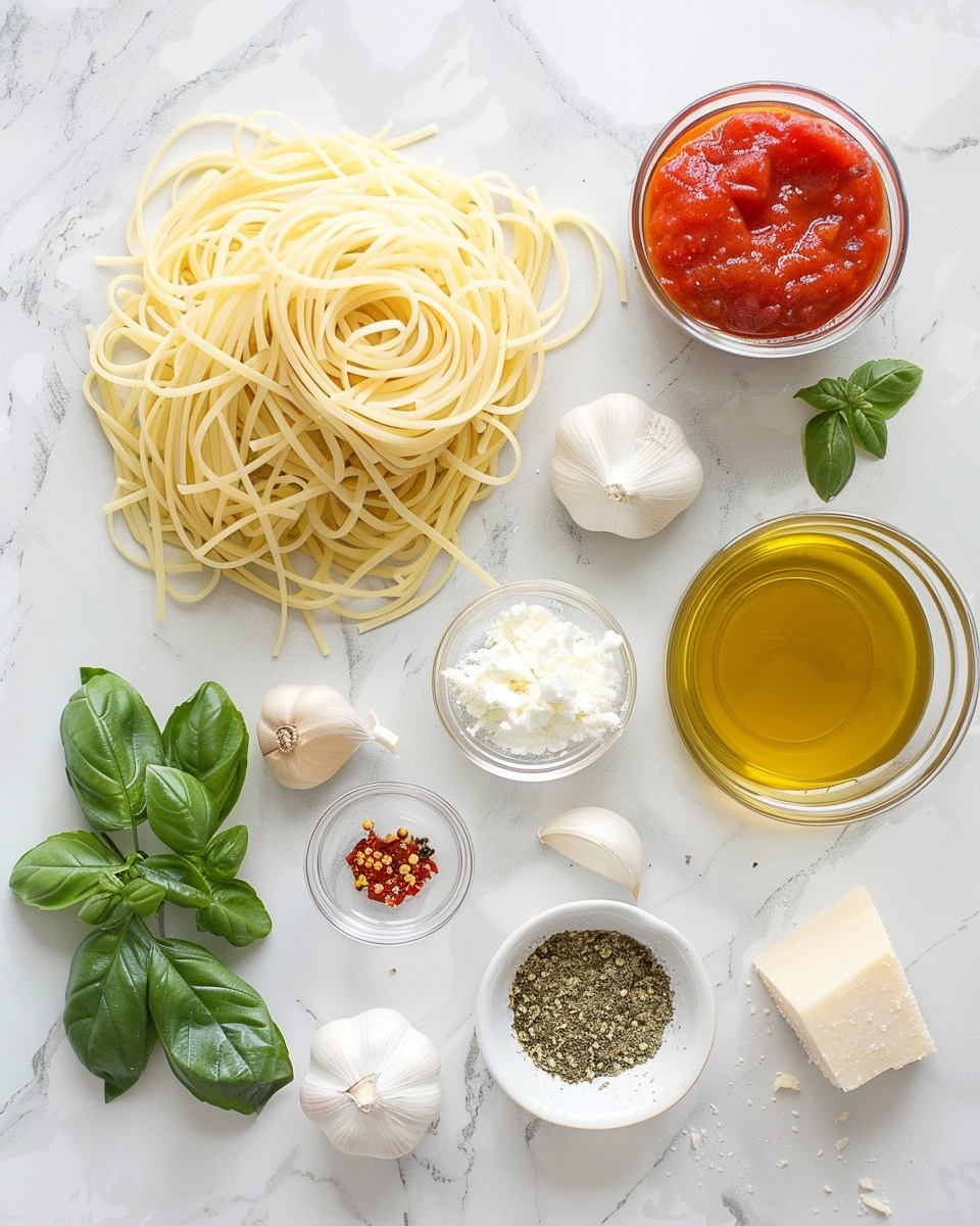 Large white bowl filled with creamy tomato basil pasta, thick linguine noodles evenly coated in a rich, velvety pink sauce, topped with freshly grated Parmesan cheese and scattered basil leaves for garnish, subtle cracked black pepper and red chili flakes sprinkled on top, whole bowl presented on a white marble countertop with natural lighting, professional 3/4 angle food magazine hero shot photo taken with an iphone --ar 4:5 --v 7
