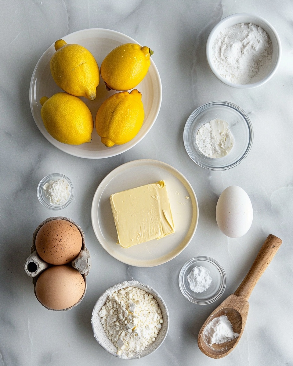 Whole round lemon upside-down cake displayed on a white parchment-lined surface, topped with glossy caramelized lemon slices arranged neatly in concentric circles, edges golden-brown and moist crumb visible, photographed at a 3/4 angle with natural lighting on a white marble background, professional food styling photo taken with an iphone --ar 4:5 --v 7