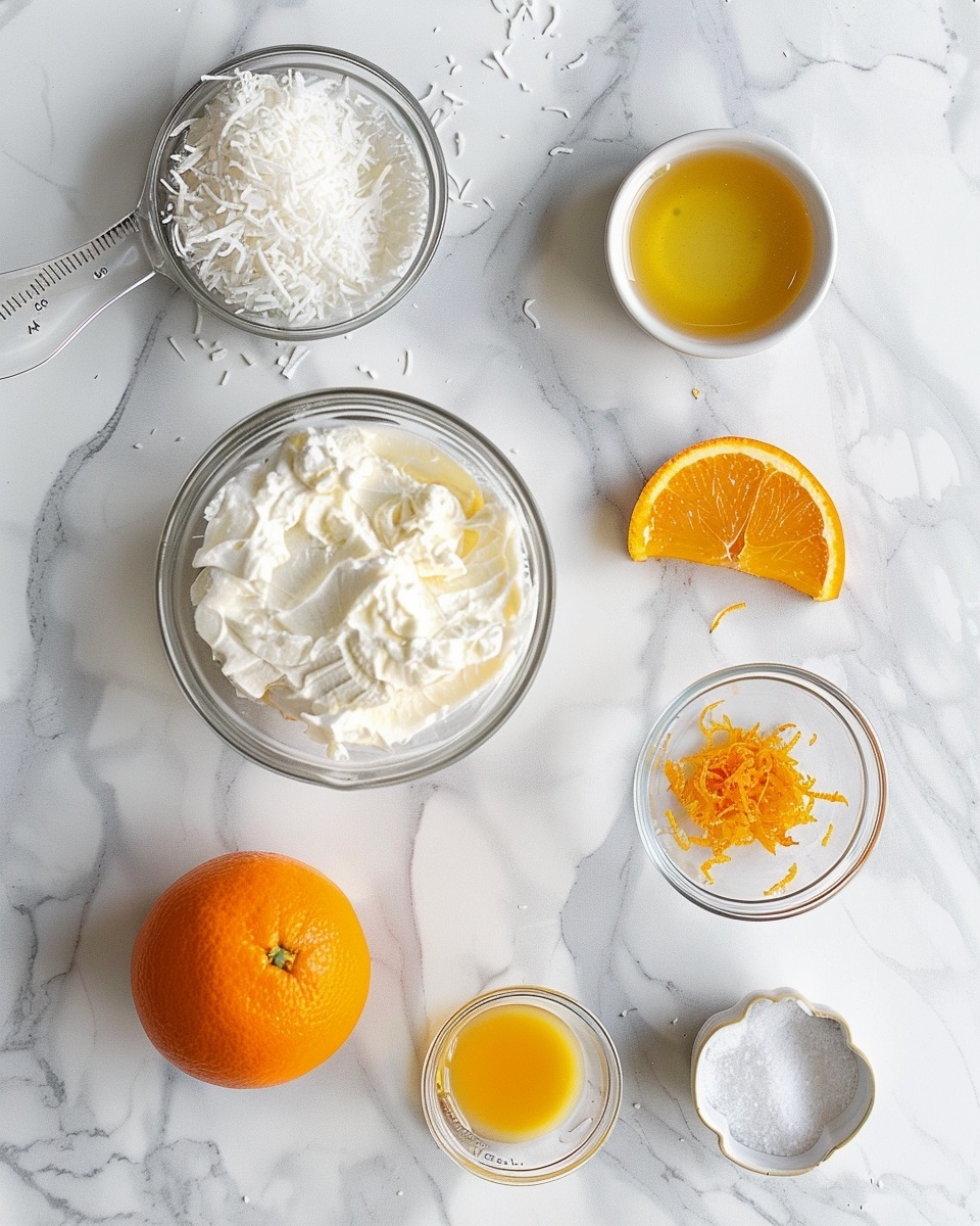 Two large white glasses filled with creamy orange-colored iced cocktail, heaping with crystal clear ice cubes and garnished with fresh bright orange slices perched on the rims, set together on a white marble countertop, shot in natural light with professional food styling, showing the entire drinks in frame, photo taken with an iphone --ar 4:5 --v 7