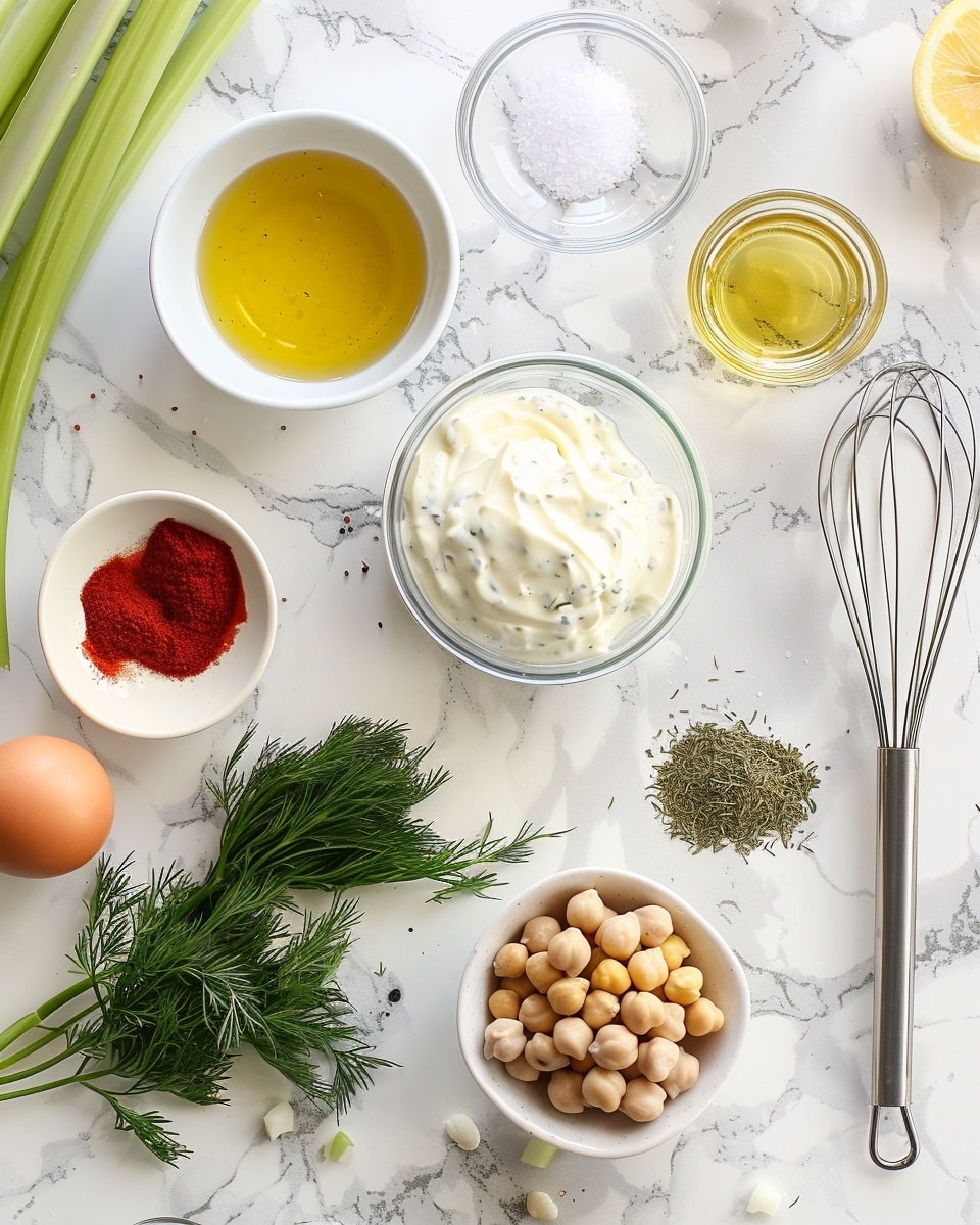 Large white bowl filled to the brim with creamy chickpea salad featuring whole chickpeas, chunks of tender shredded chicken, diced celery, and red onions, all mixed in a rich, herb-speckled dressing and garnished with fresh sprigs of dill, the entire dish photographed from a 3/4 angle on a pristine white marble countertop, natural lighting highlighting the textures and colors, professional food styling photo taken with an iphone --ar 4:5 --v 7