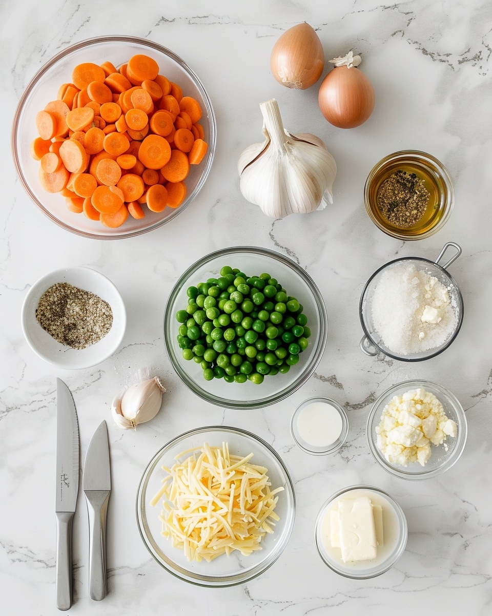 Large white serving bowl filled with creamy vegetable chowder featuring vibrant broccoli florets, bright yellow corn kernels, diced red bell peppers, and tender potato chunks, all immersed in a rich, smooth broth with a hint of freshly ground pepper, photographed from above against a white marble countertop with natural lighting, styled like a hero shot from a food magazine, photo taken with an iphone --ar 4:5 --v 7