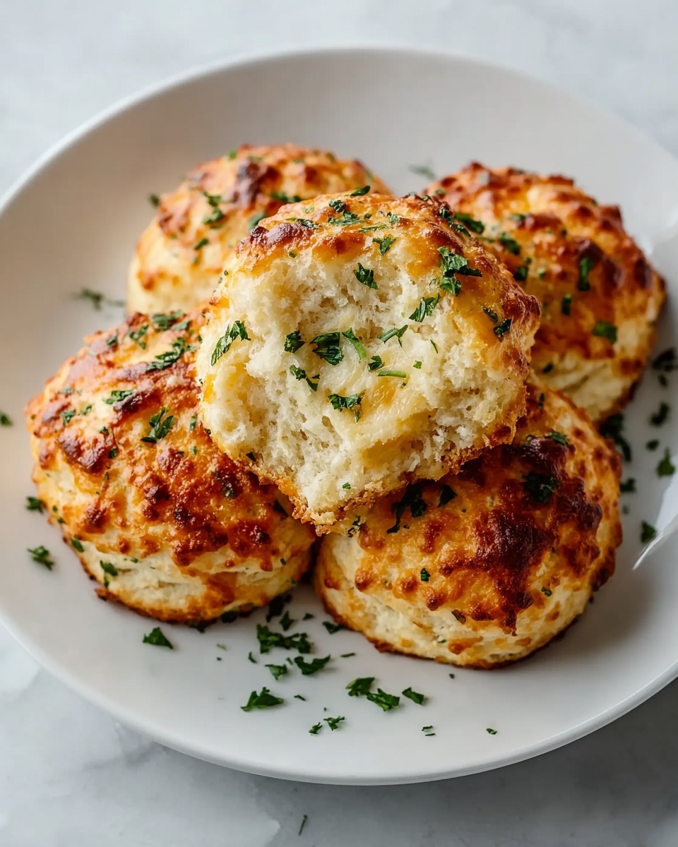 White ceramic platter filled with a full batch of freshly baked cheddar biscuits, golden brown and fluffy with melted cheese visibly bubbling on top, sprinkled evenly with chopped fresh parsley, all arranged closely together to showcase the entire batch, photographed from a 3/4 angle on a white marble surface in natural light, styled like a professional food magazine hero shot, photo taken with an iphone --ar 4:5 --v 7