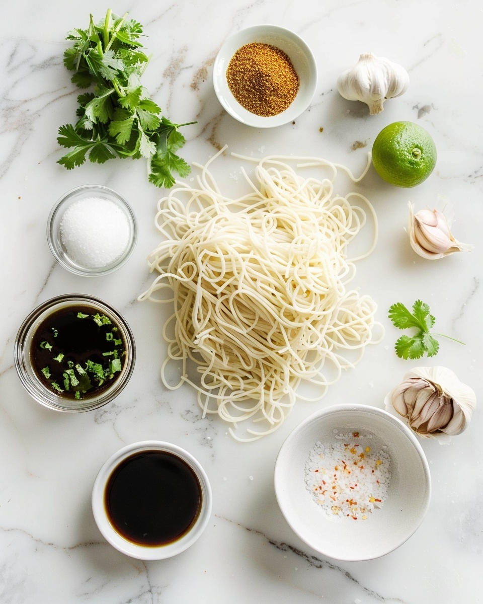 Cilantro Lime Noodles Recipe 5 Single white bowl containing a generous serving of wide, flat noodles coated in a rich, spicy sauce with visible flecks of herbs and spices, tender noodle strands piled to show the thick texture and sauce clinging to each ribbon, garnished lightly with chopped scallions and red chili flakes, close-up angled view revealing the glossy sauce sheen and herb distribution, placed on a white marble surface under natural lighting, intimate plated serving photo taken with an iphone --ar 4:5 --v 7