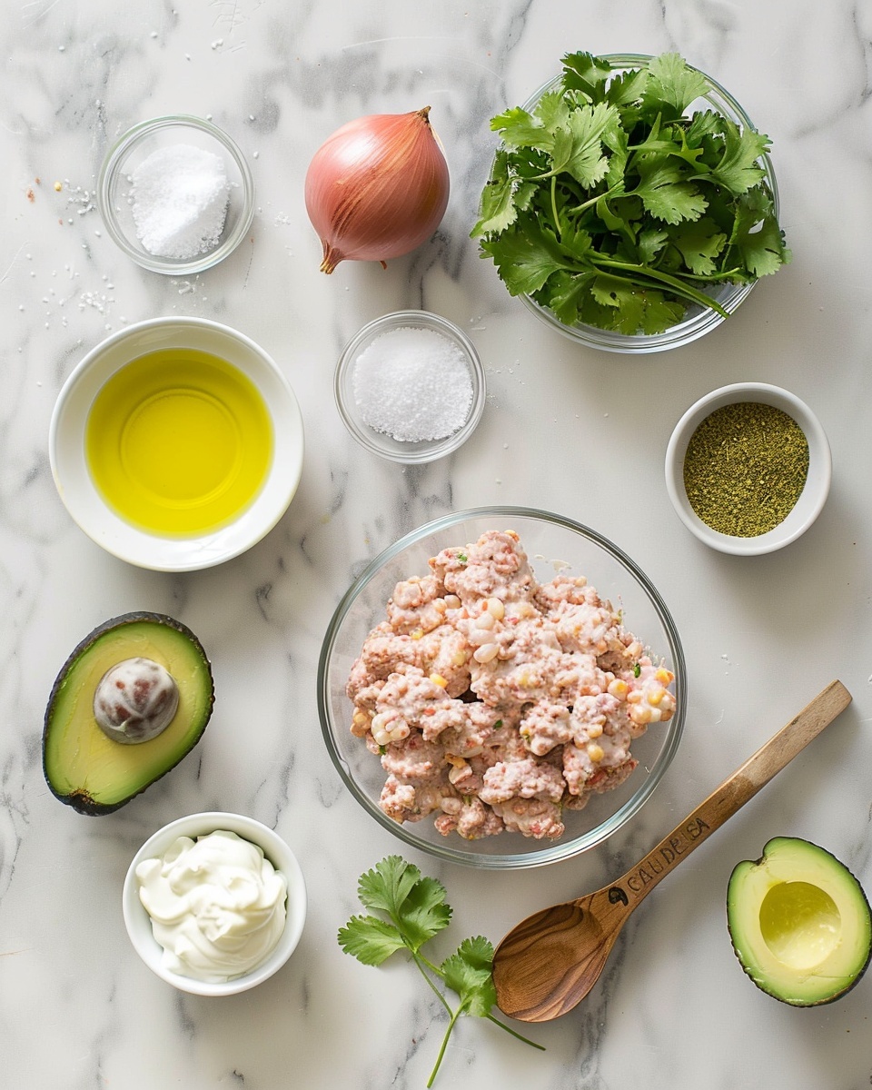 Easy White Turkey Chili Recipe 5 Single white bowl containing a plated serving of creamy chicken and corn soup with visible chunks of seasoned sausage, tender white beans, and sweet corn kernels, topped with freshly diced avocado, shredded cheddar cheese, and finely chopped cilantro, close-up angled shot emphasizing the rich, thick texture and colorful garnishes, steam rising gently, placed on a white marble surface with a lemon-yellow napkin nearby, natural lighting accentuating the layers and hearty ingredients, styled like a food blog serving ready to eat, photo taken with an iphone --ar 4:5 --v 7