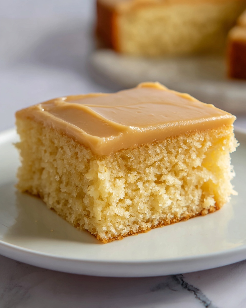 Peanut Butter Sheet Cake Recipe 6 Large white rectangular baking dish filled with a full tray of moist, golden brown maple cake topped with a thick, smooth layer of creamy maple frosting, edges neatly even, whole dessert presented without any slices removed, photographed from a 3/4 angle on a white marble countertop with natural lighting, professional food magazine hero shot photo taken with an iphone --ar 4:5 --v 7