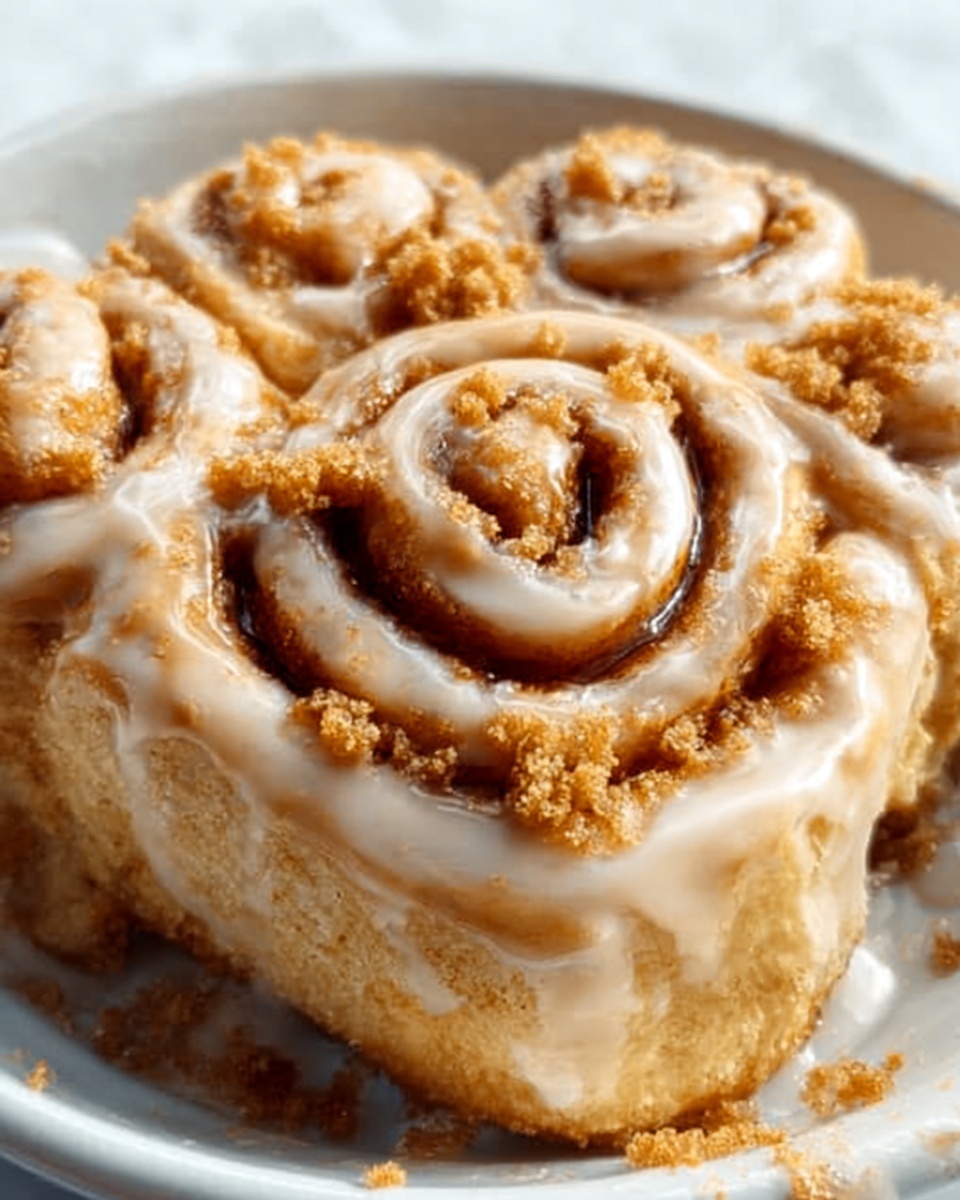 Biscoff Cookie Butter Cinnamon Rolls Recipe 6 Large white rectangular baking dish filled with nine perfectly baked cinnamon rolls, generously coated with smooth, creamy glaze, each roll topped with a sprinkle of crumbly cinnamon sugar, presented in a neat grid, photographed from a 3/4 angle on a white marble countertop with natural lighting, professional food magazine hero shot, photo taken with an iphone --ar 4:5 --v 7