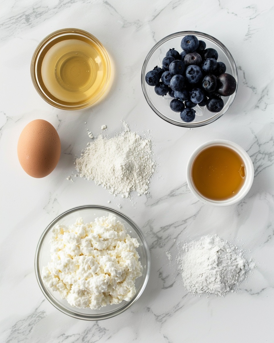 Single white plate with one golden fried donut hole filled with creamy custard and dark blueberry jam bursting from the interior, dusted with powdered sugar, accompanied by a few fresh blueberries on the side, close-up angled view emphasizing the soft, moist filling contrast with the crispy exterior crust, natural lighting on white marble surface, styled like a food blog serving, photo taken with an iphone --ar 4:5 --v 7