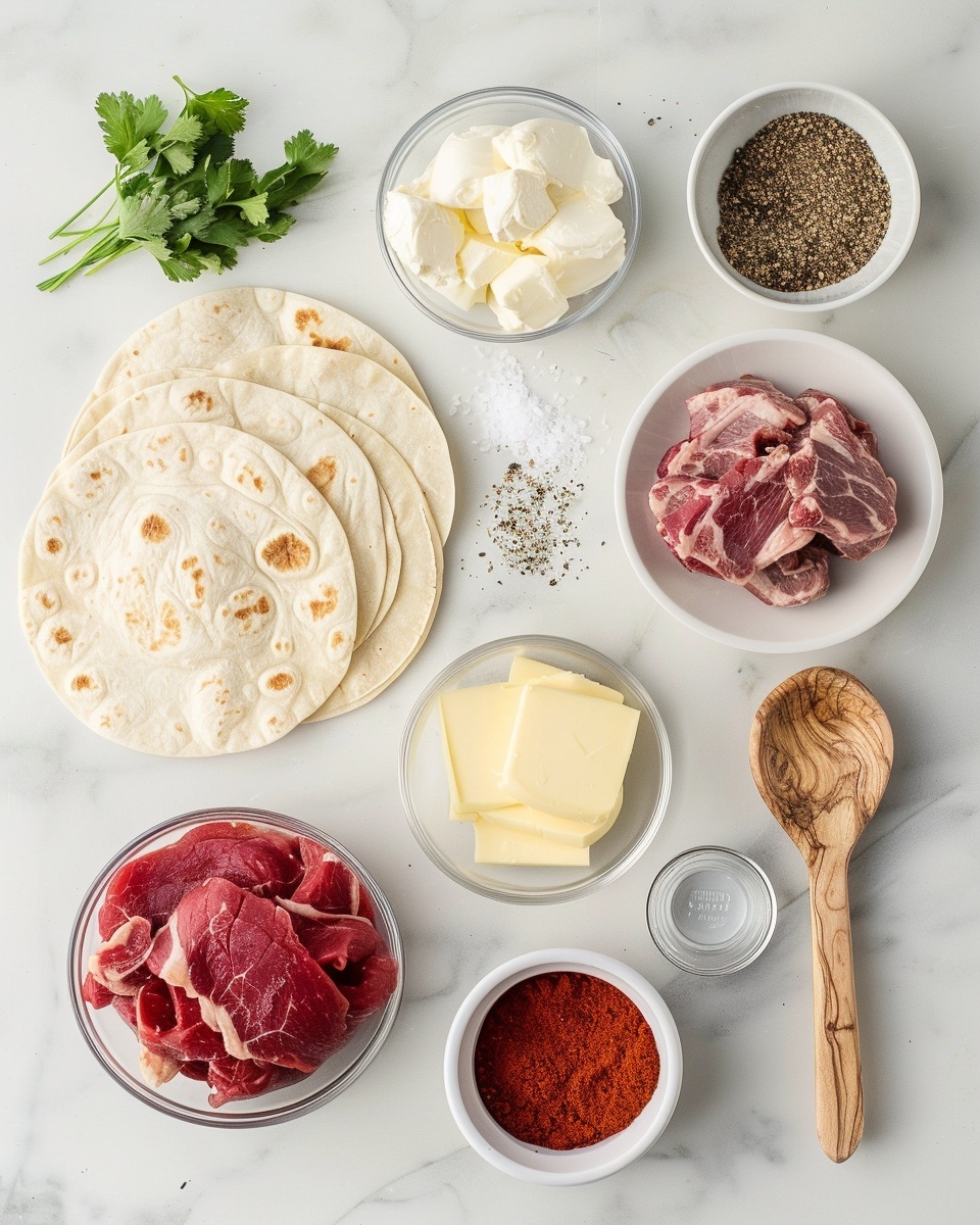 French Dip Tortilla Roll Ups Recipe 5 A single white plate showcasing one hearty stuffed crepe roll, sliced to reveal layers of tender shredded meat and melted cheese inside the golden, slightly crisp crepe exterior, topped with fresh chopped parsley for garnish, the close-up angled shot emphasizing the juicy texture of the filling and the browned details on the crepe, set against a white marble background with natural lighting, styled as an individual plated serving ready to eat, photo taken with an iphone --ar 4:5 --v 7