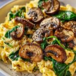 10-Minute Mushroom Spinach Scrambled Eggs (High-Protein) Recipe