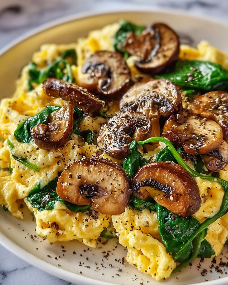 10-Minute Mushroom Spinach Scrambled Eggs (High-Protein) Recipe