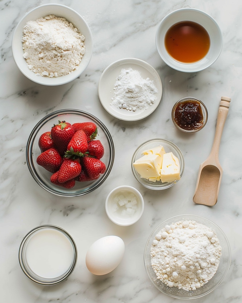 A large white rectangular serving platter filled with an entire batch of freshly baked strawberry cinnamon rolls, each roll generously topped with creamy vanilla glaze and two glossy, vibrant red strawberry slices, with a sprinkling of brown sugar crumbs adding texture, arranged tightly together to showcase their soft, fluffy layers and swirls of cinnamon inside, shot from a 3/4 angle on a pristine white marble surface under natural lighting, styled like a hero food magazine photo, photo taken with an iphone --ar 4:5 --v 7