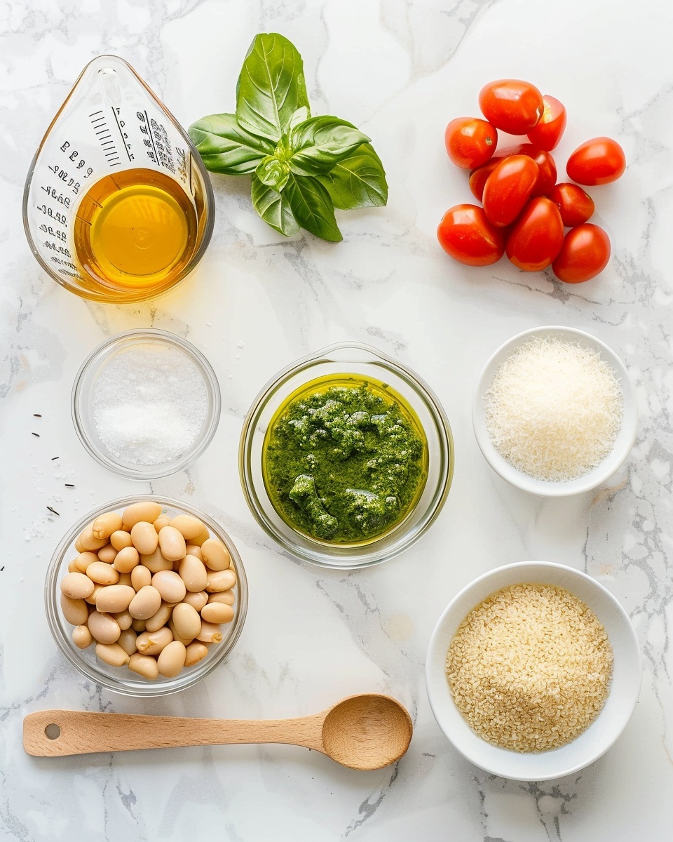 White Bean and Pesto Bake Recipe 5 Single white ceramic plate with one plated portion of baked macaroni and cheese casserole featuring tender pasta mixed with creamy cheese sauce, white beans, roasted cherry tomatoes, and golden crispy breadcrumb topping, garnished with finely chopped fresh herbs, close-up angled view showing the textured golden crust and the creamy interior layers of cheese and pasta, placed on white marble surface with natural lighting, styled like a food blog individual serving photo taken with an iphone --ar 4:5 --v 7