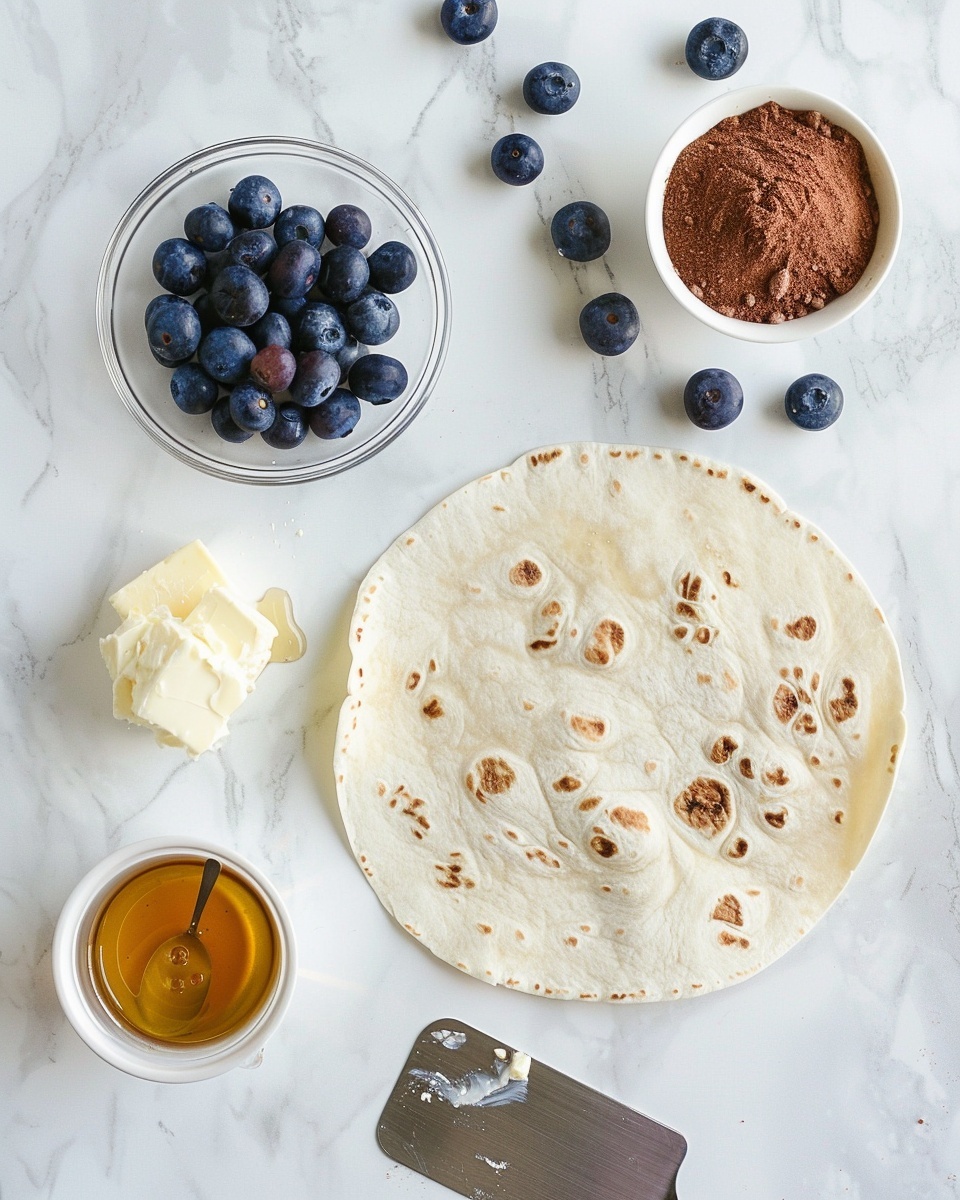 Single white plate with one wedge of blueberry and melted cheese quesadilla, close-up angle revealing the golden toasted tortilla layers enveloping juicy blueberries and creamy melted cheese, the vibrant purple of the berries contrasting with the smooth white cheese, placed on a white marble surface with natural lighting, intimate plated serving photo taken with an iphone --ar 4:5 --v 7