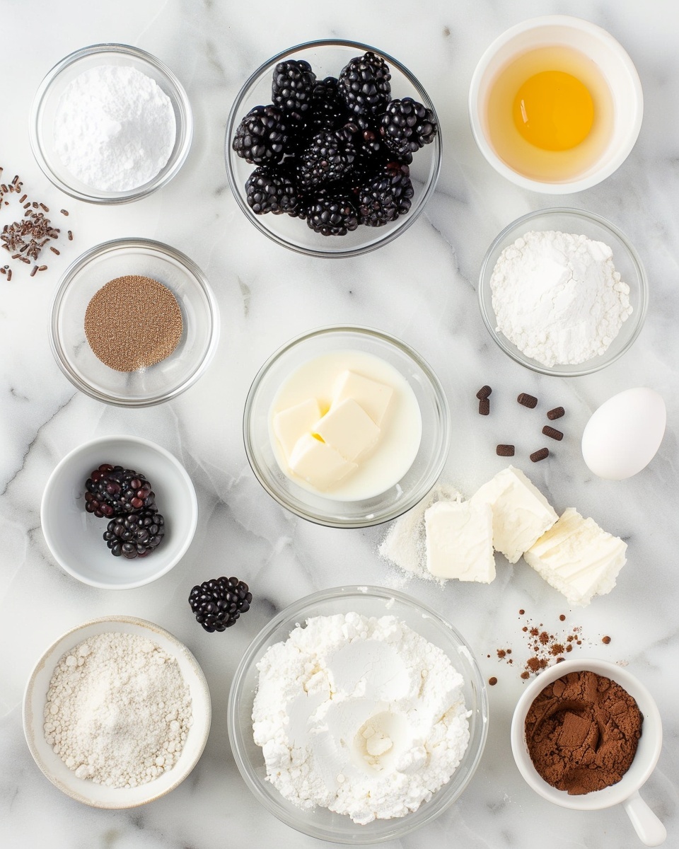 Blackberry Cinnamon Rolls Recipe 5 Single white plate featuring one plated portion of a blackberry cinnamon roll with creamy pink icing drizzled over the top, the swirl revealing a rich interior filled with juicy blackberry jam and soft, fluffy dough layers; fresh blackberries artistically placed around to enhance the presentation, shot from a close-up angled view to emphasize the texture and luscious filling, natural light highlighting the glossy glaze and moist crumb, set on a white marble background, styled like a food blog serving, photo taken with an iphone --ar 4:5 --v 7