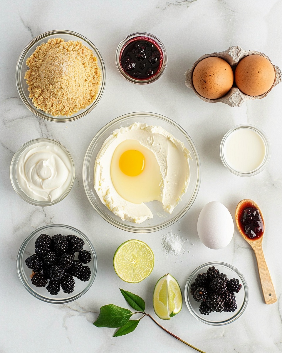 Blackberry Lime Cheesecake Cupcakes Recipe 5 Single white plate holding one slice of vibrant blackberry tart, close-up angled view revealing distinct layers: a crumbly golden crust, a thick dark blackberry compote filled with whole berries, a smooth creamy custard layer, and topped with luscious glossy purple blackberry glaze. Garnished with fresh blackberries and sprinkled with bright lime zest, set on white marble surface under natural lighting, styled like an elegant food blog shot, photo taken with an iphone --ar 4:5 --v 7