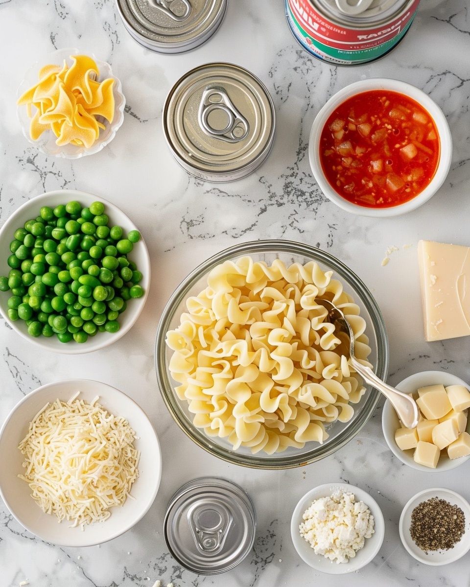Creamy casserole in a large white ceramic baking dish, generously topped with a thick layer of crispy golden cornflakes, with visible chunks of tender chicken and chopped green herbs mixed into the creamy base beneath the crunchy topping, entire dish presented in a natural light setting on a white marble countertop, professional food magazine style hero shot, photo taken with an iphone --ar 4:5 --v 7