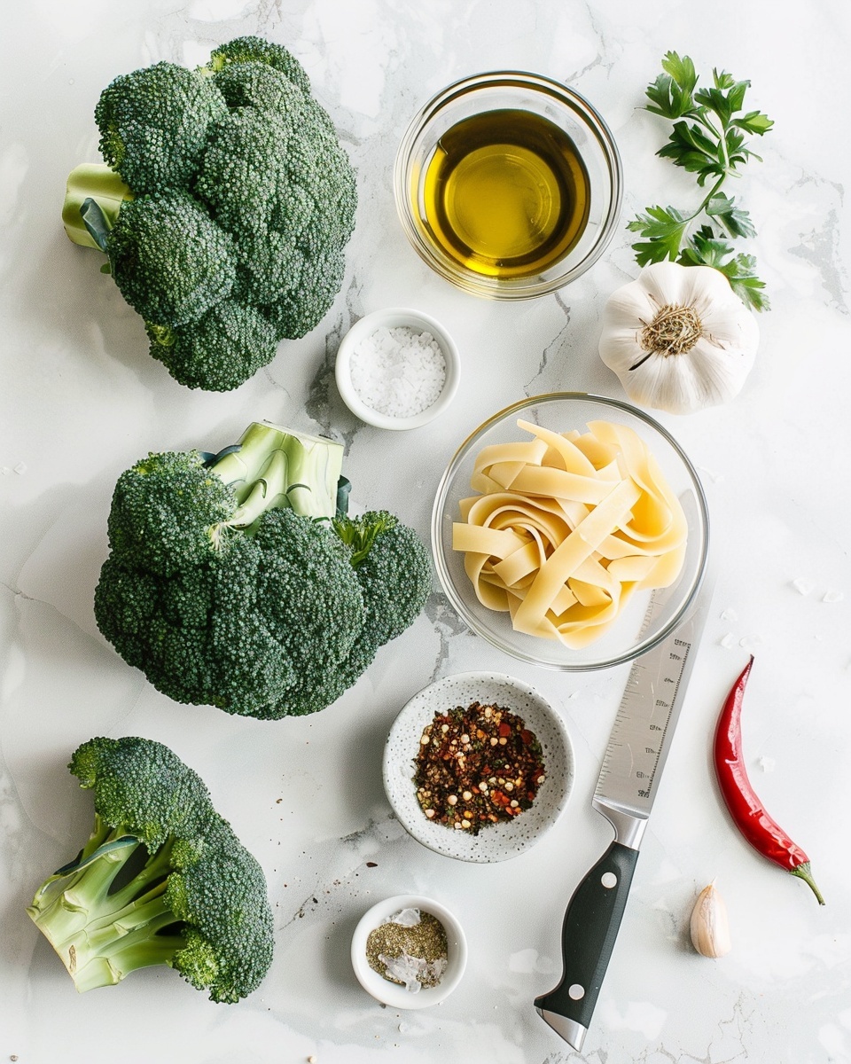 Pasta with Broccoli Recipe 5 Large white non-stick skillet filled with creamy broccoli pasta featuring wide fettuccine noodles tossed generously with vibrant green broccoli florets and a rich, herb-speckled sauce, the entire dish presented in its cooking pan, photographed from a 3/4 angle on a white marble countertop, natural lighting highlighting the textures and colors, professional food styling photo taken with an iphone --ar 4:5 --v 7