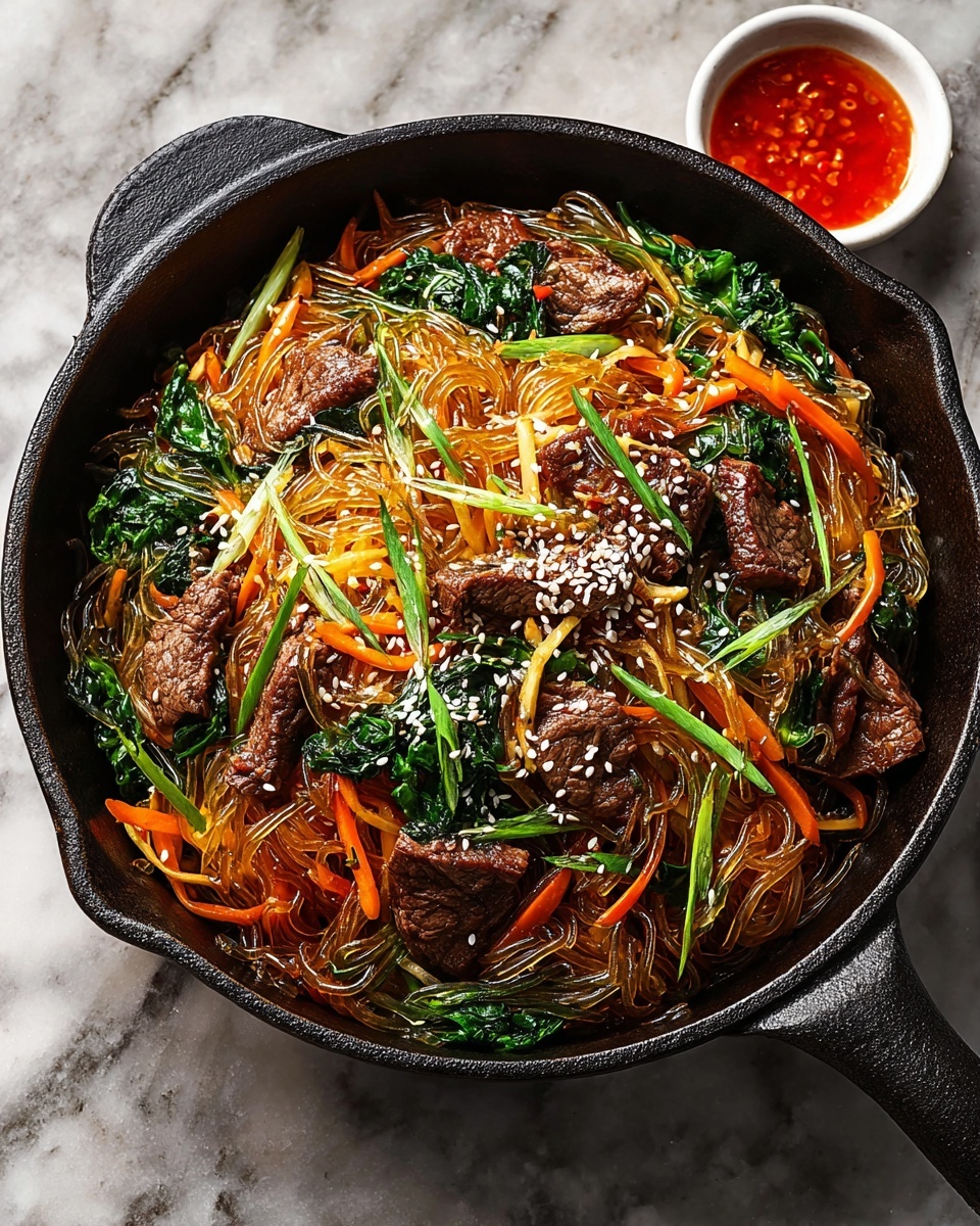 Japchae: Korean Glass Noodle Stir-Fry with Beef and Vegetables Recipe
