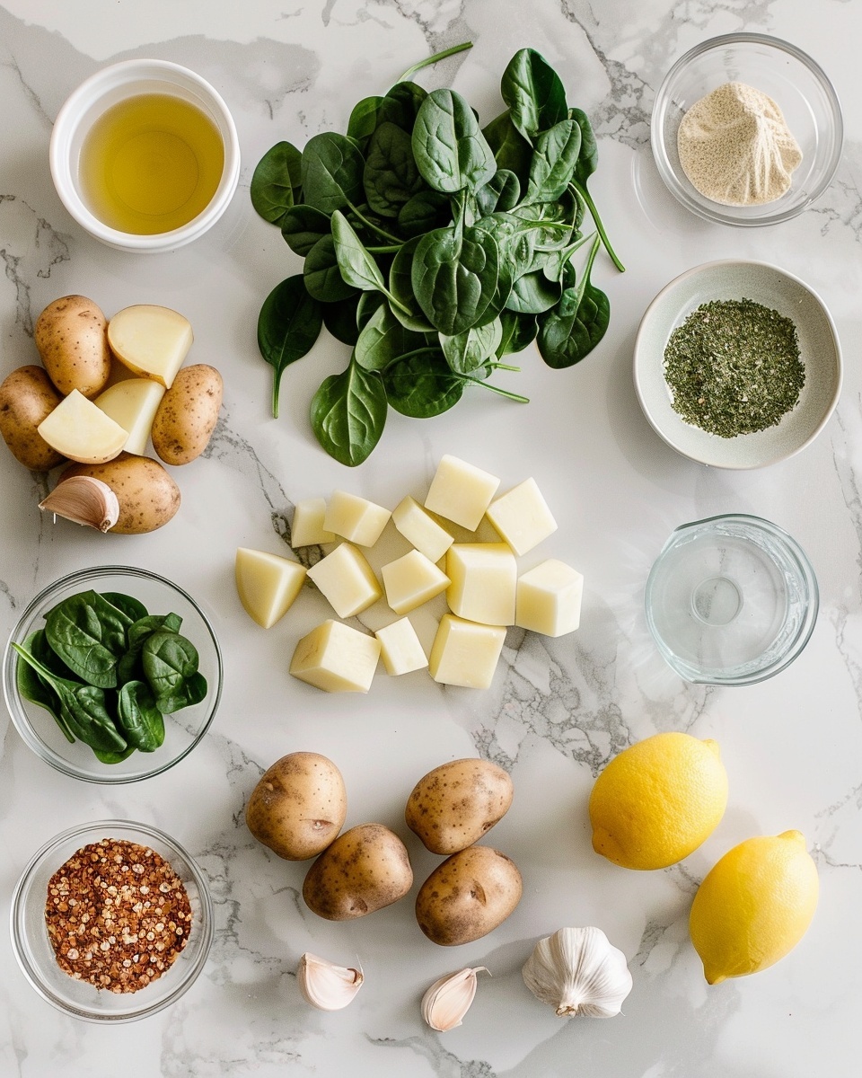 Easy Saag Aloo Recipe 5 Large white enameled cast iron pot filled with a hearty potato and spinach curry, showcasing tender golden potato chunks submerged in a rich, spiced tomato-based sauce with vibrant green spinach leaves, completely covering the surface and simmering with visible flecks of spices and herbs, whole dish pictured from a 3/4 angle on a white marble background with natural soft lighting, styled as a professional food magazine hero shot, photo taken with an iphone --ar 4:5 --v 7