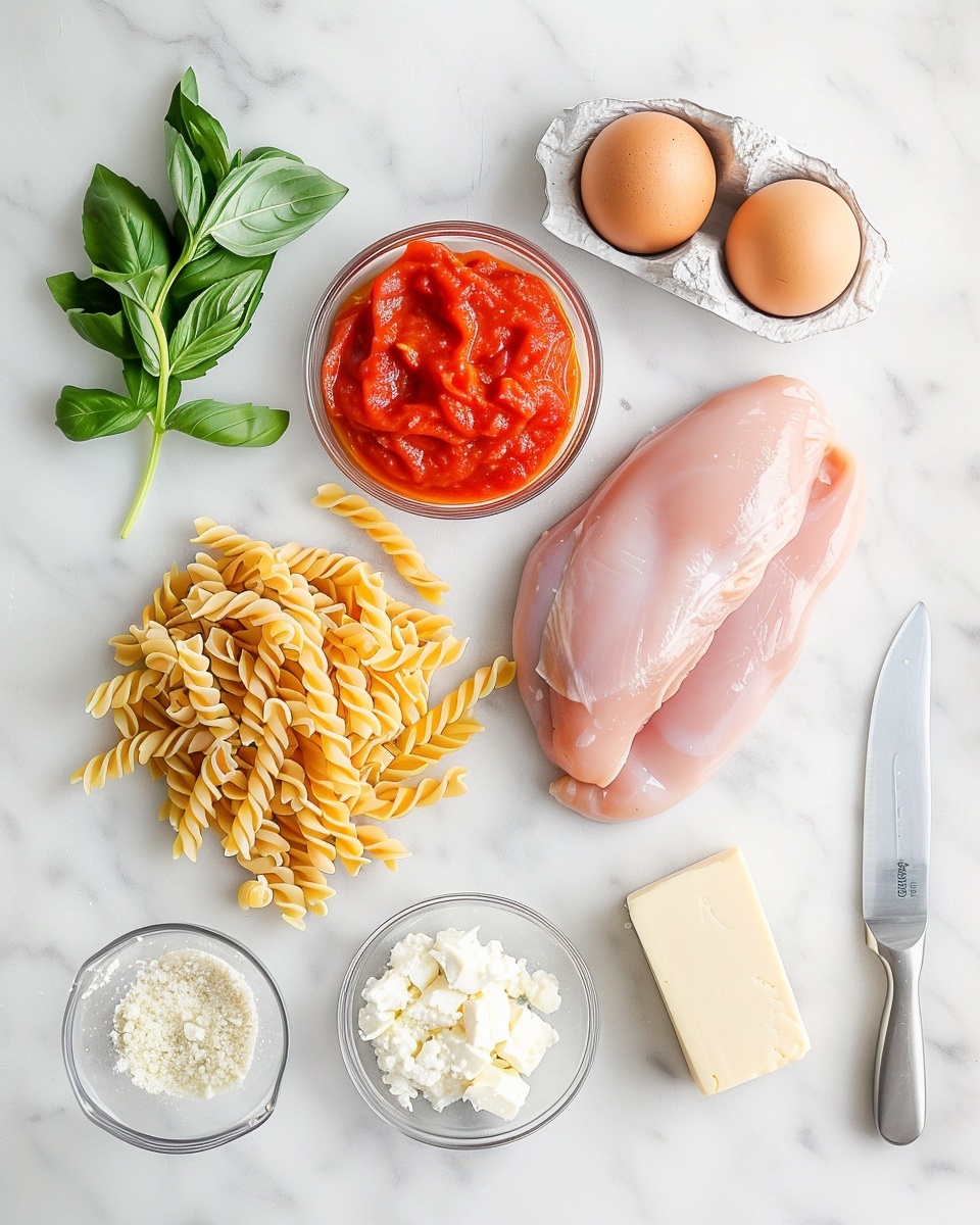 Single white plate featuring a plated portion of cheesy baked rotini pasta topped with tender slices of baked chicken, with melted mozzarella and parmesan cheese oozing over the pasta, vibrant marinara sauce peeking through the spiraled pasta, garnished with freshly chopped parsley, angled close-up shot revealing the layered textures of sauce, pasta, chicken, and cheese, set on a white marble surface with natural light highlighting the steam and vibrant colors, styled as an inviting, intimate serving ready to eat, photo taken with an iphone --ar 4:5 --v 7