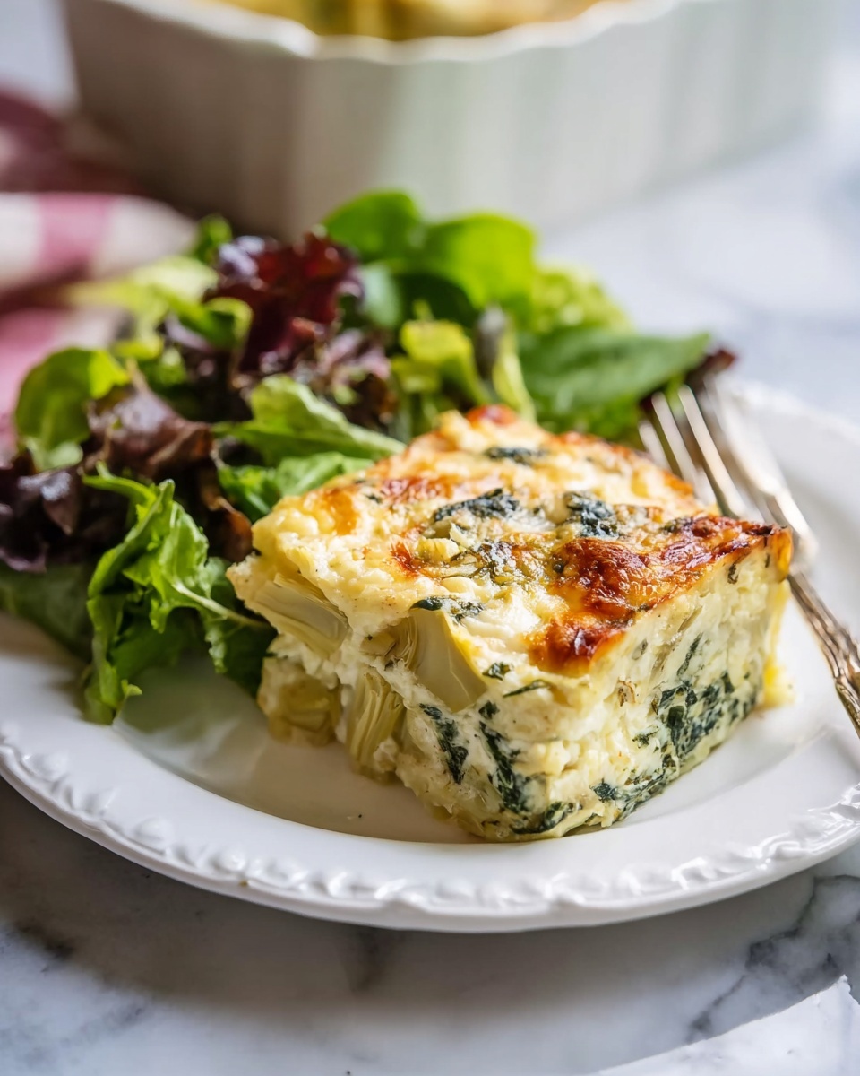 White rectangular baking dish filled with a whole freshly baked spinach and artichoke casserole topped with melted golden cheese and scattered dollops of creamy ricotta, edges browned perfectly, whole dish shown from a 3/4 angle on a white marble countertop, natural lighting highlighting the textures and colors, professional food magazine hero shot photo taken with an iphone --ar 4:5 --v 7