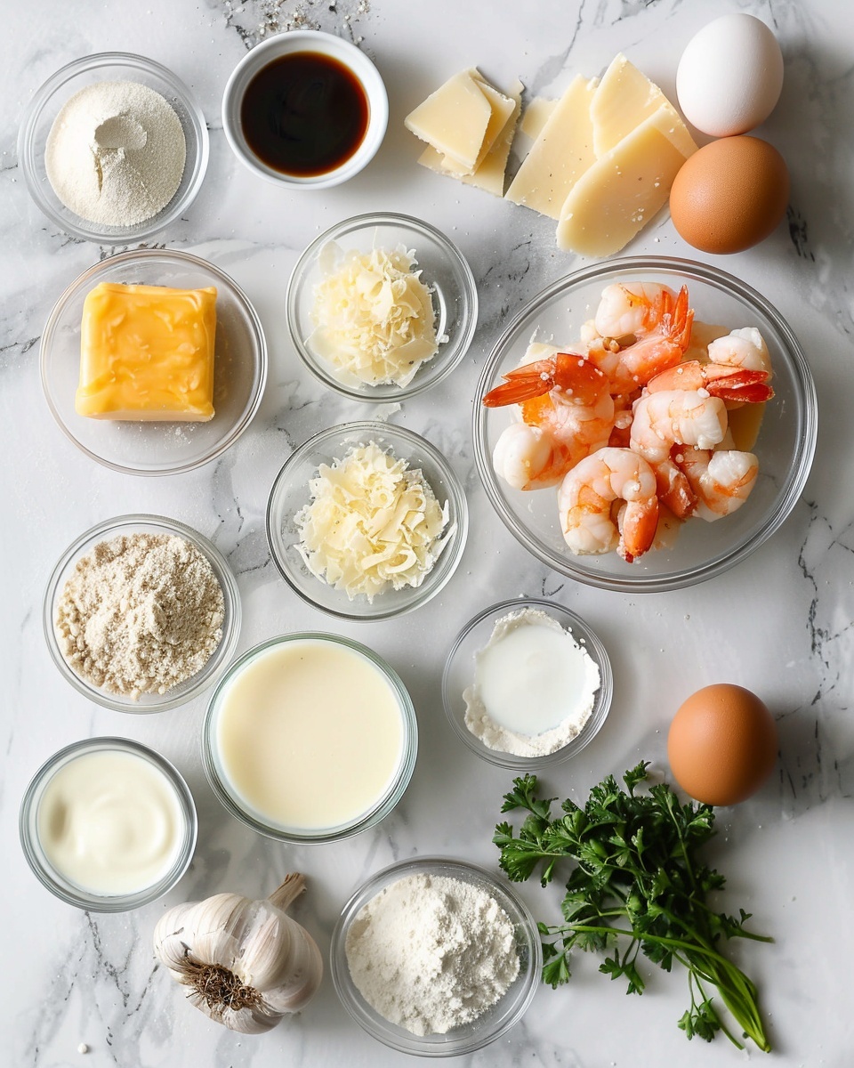 A single white plate holding one generous portion of golden shrimp quiche, the slice revealing a flaky buttery crust and a creamy, savory filling studded with roasted shrimp, melted cheese, and flecks of fresh herbs. The quiche has a beautifully browned top with visible herbs and a slight crisp edge, showcasing interior textures of tender shrimp and soft custard, shot at an angled close-up on a white marble surface with natural lighting, styled like a food blog presentation, photo taken with an iphone --ar 4:5 --v 7