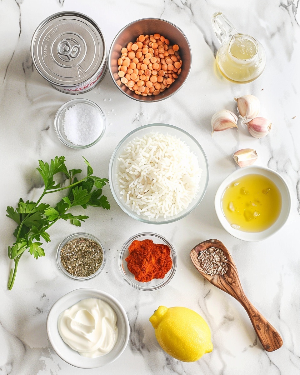 Easy Mediterranean Lentils and Rice Recipe 5 Single white plate with a generous serving of spiced lentil and rice pilaf, close-up angled shot revealing individual grains of vibrant yellow-orange rice and tender brown lentils mixed with sautéed onions and fresh green herbs scattered on top, showing texture and depth, placed on a white marble surface with natural lighting, styled like a food blog serving photo taken with an iphone --ar 4:5 --v 7