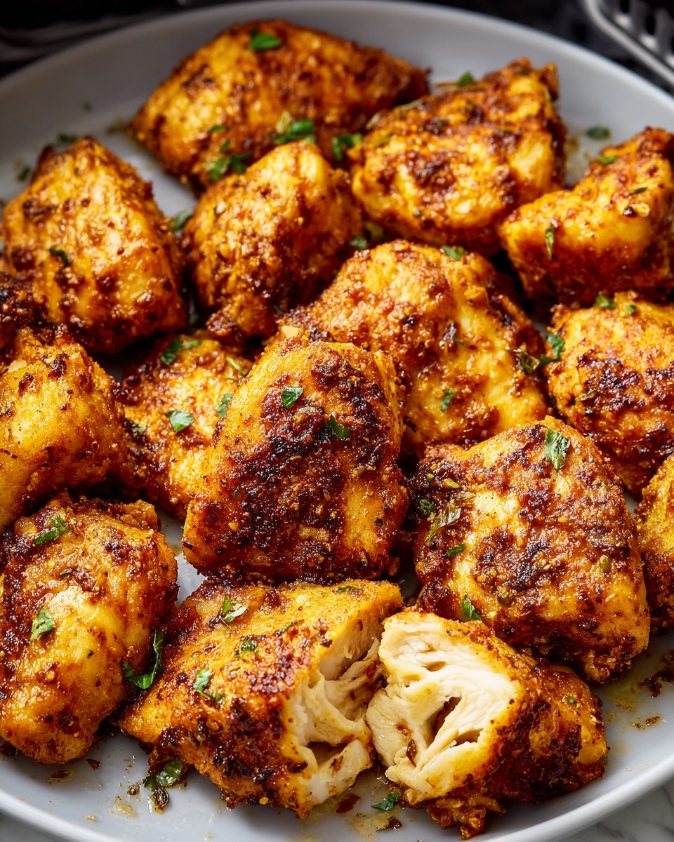 Large white rectangular baking tray filled with golden roasted herb-seasoned chicken nuggets scattered around a small white bowl of creamy mustard dipping sauce, garnished with fresh parsley leaves, whole dish displayed on a white marble countertop with natural lighting, professional food magazine hero shot photo taken with an iphone --ar 4:5 --v 7